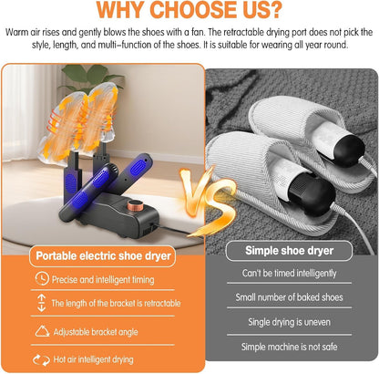 Boot Dryer Shoe Dryer - Glove Dryer and Boot Warmer Heat Blower for 4 Pairs Everlasting Comfort (Black)