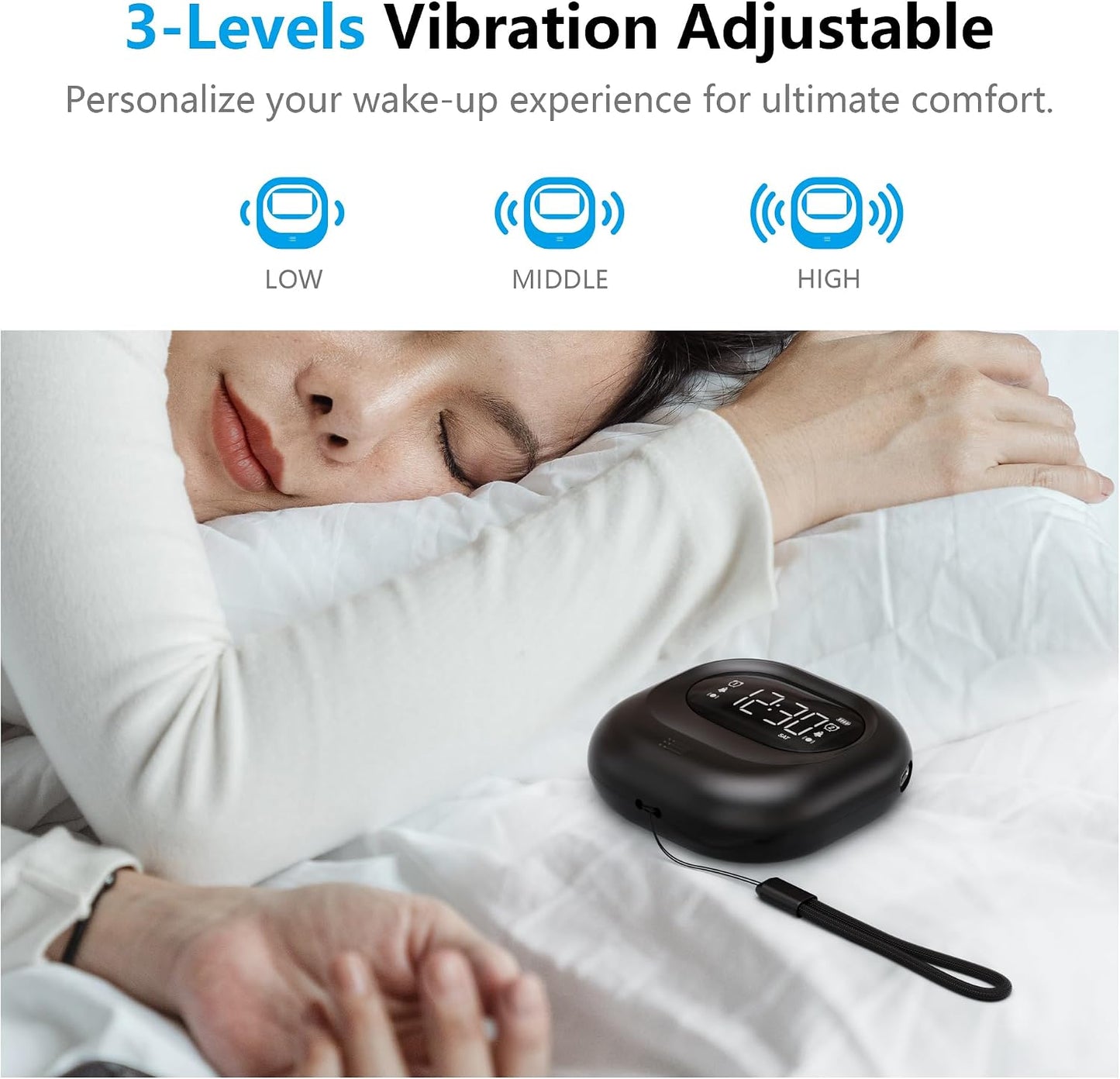 Vibrating Alarm Clock Rechargeable Battery Operated Cordless & Dual Alarms | Bed shaker for Under Pillow, Travel-friendly, Weekday/weekend Mode, Perfect for Heavy Sleepers & Hearing-impaired