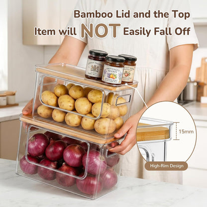 Hudgan Potato and Onion Storage Bin for Pantry Organizers Straight Side, Stackable, 2 Set