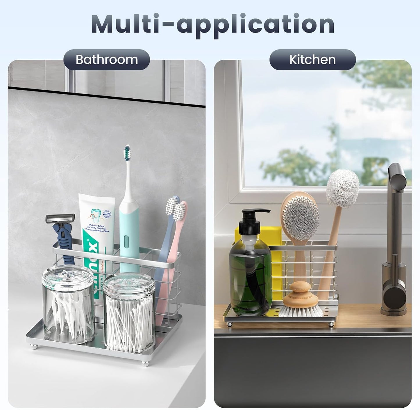 Luxspire Toothbrush Holders for Bathroom, Stainless Steel, 6 Slots, Black | Toothbrush Holders With Drainage, For Bathroom Countertop & Kitchen Sink, Bathroom Accessories