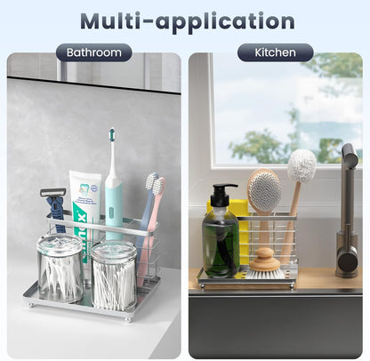 Luxspire Toothbrush Holders for Bathroom, Stainless Steel, 6 Slots, Black | Toothbrush Holders With Drainage, For Bathroom Countertop & Kitchen Sink, Bathroom Accessories