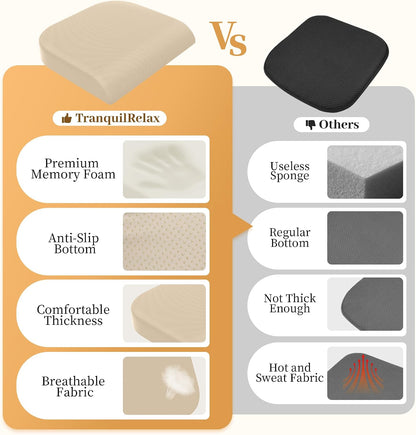 TranquilRelax Memory Foam Seat Cushion for Office Chair, 3-Inch, Black | Medium-firm Support for Long Sitting, Washable Mesh Cover, Non-slip Base, Perfect for Car Seats & Short Drivers