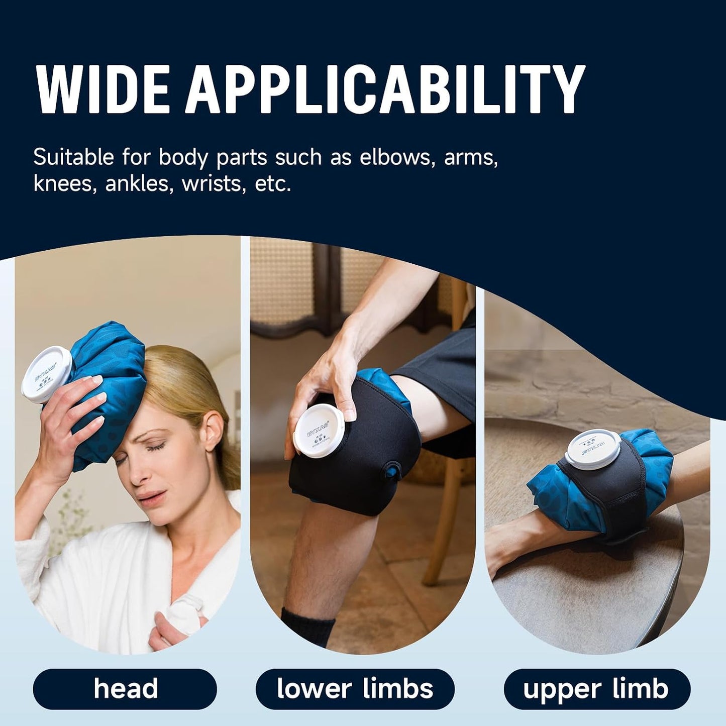 ice Packs for Injuries Reusable, ice Bags for Knee Shoulder Ankle | Hot & Cold Therapy Ice Bags with Elastic Breathable Support Wrap, Pain Relief, 3-Pack, 3 Sizes (6"/9"/11")