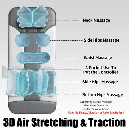 Full Body Stretching Massage Mat with Airbags | Body Discomfort Soothing & 3D Lumbar Stretch | Warm Care for Neck, Back, Waist, Hip | 7 Massage Modes, Portable & Foldable for Home Office Travel