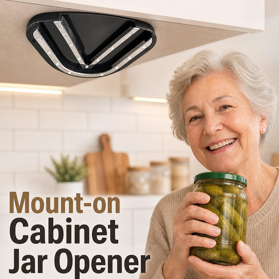 Under Cabinet Jar Opener Double U Grip Bottle Opener for Arthritis | Bottle Opener for Any-Size Lid Easily Unscrew Bottle & Can Opener for Weak Hands and Seniors