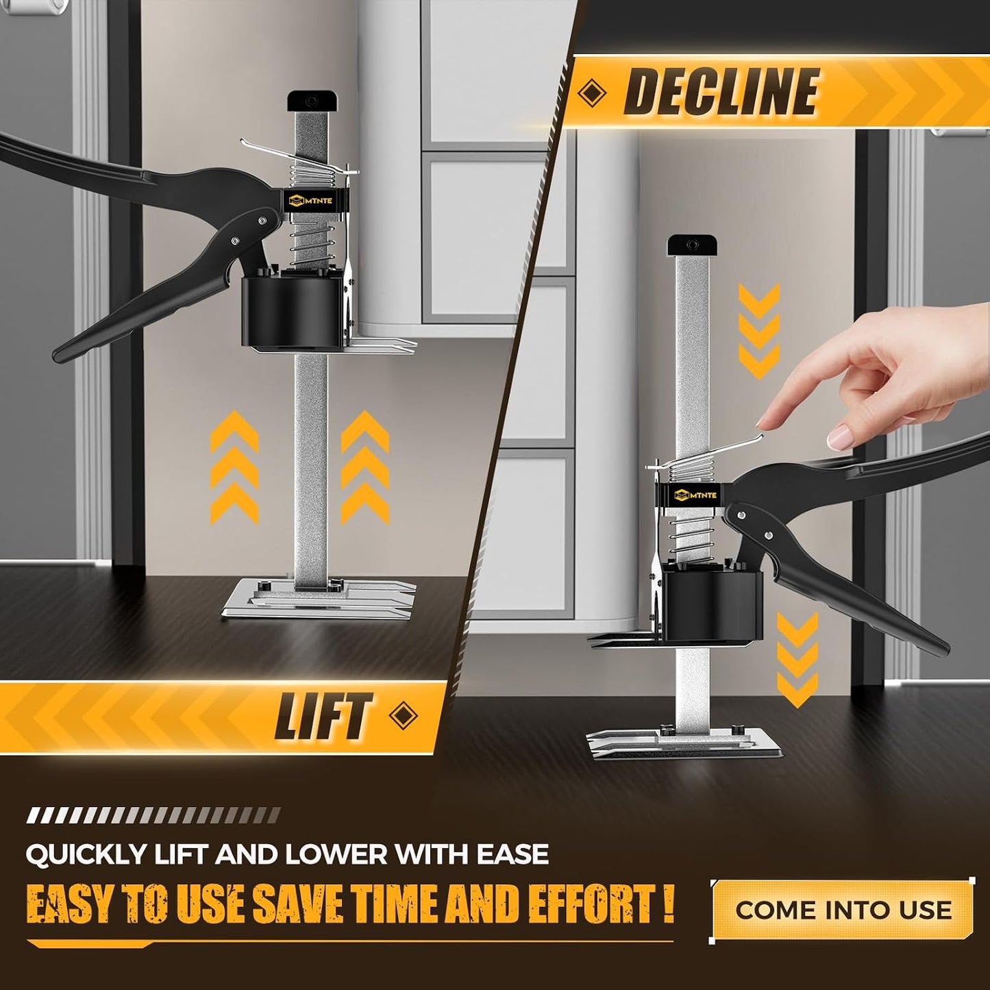 Labor Saving Arm, 2 Pack Furniture Jack Lifter Tool, Black&Yellow | Drywall Lift for Bed Wall Tile Locator & Door Panel; Multi-Function Height Adjustment, Lift Range up to 6.7lbs.