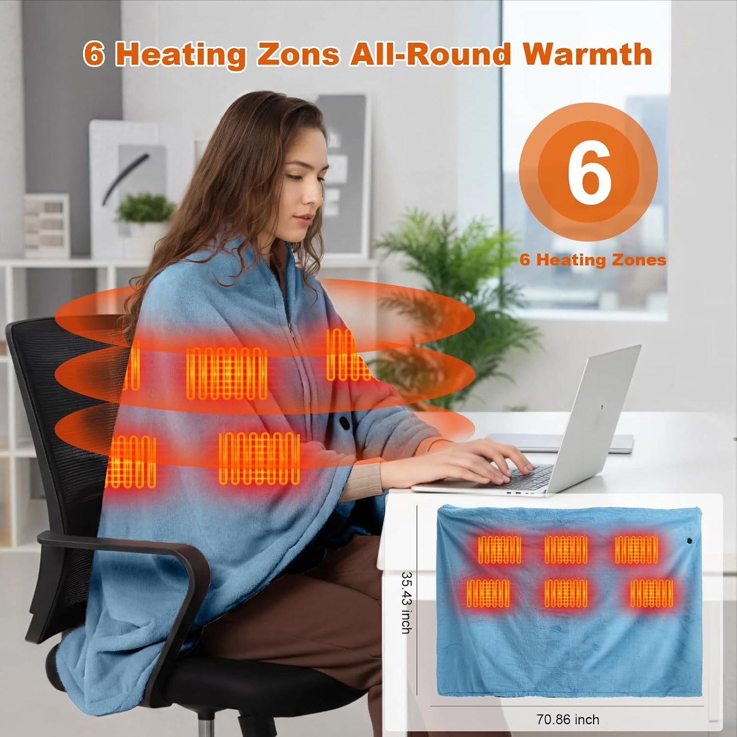 Heated Throw Blanket, Graphene Electric Heated Shawl, 20000mAh 7.4V Battery Operated, Fast Heating with 3 Temperature Levels Portable Heated Blanket, Wearable Cordless Heated Wrap (Khaki)