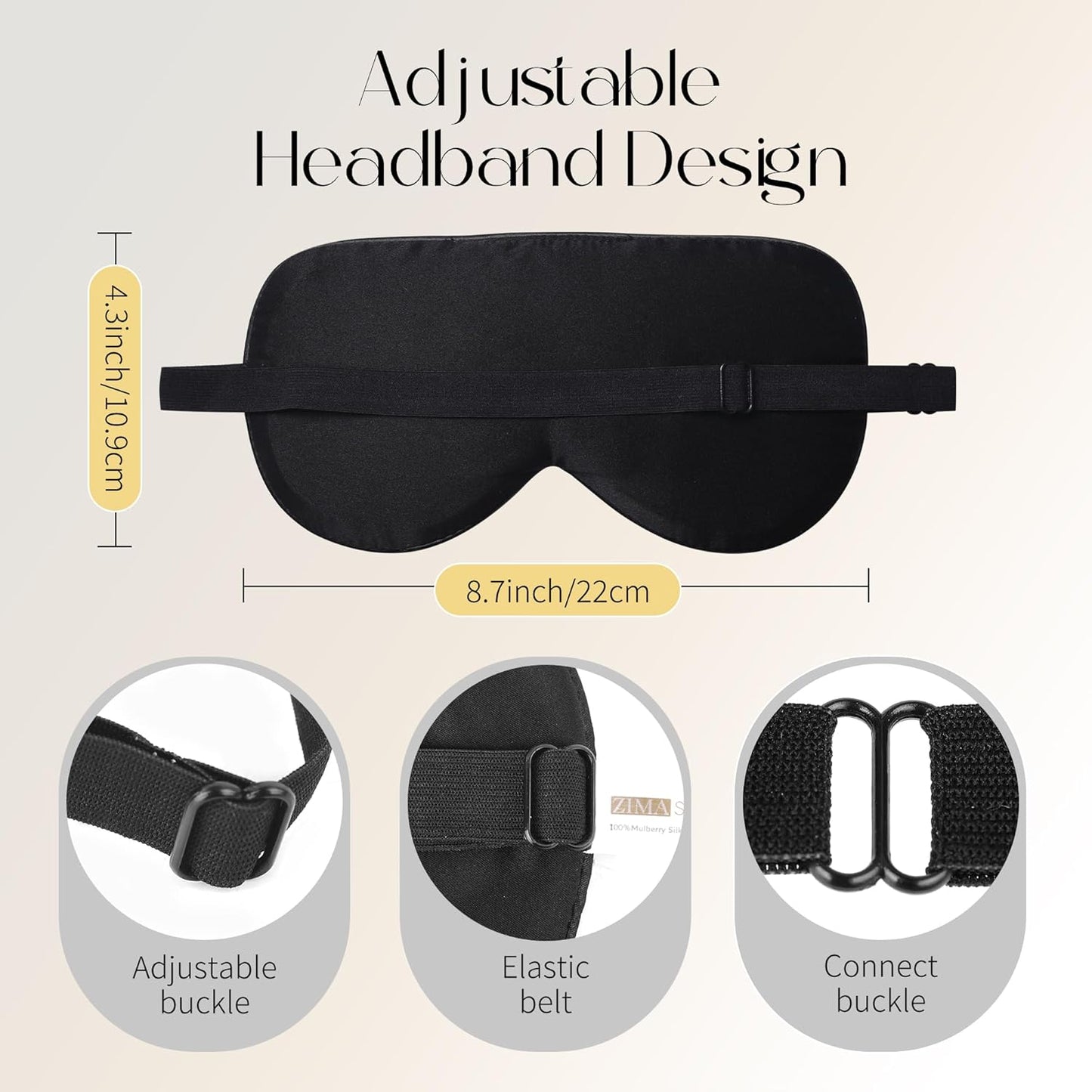 ZIMASILK Adjustable 100% Mulberry Silk Sleep Mask | Super-Smooth Soft Natural Silk Eye Mask for Sleep, Travel, Multiple Color Options ( Navy Blue )