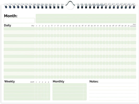 HADIGU Habit Tracker Calendar, (Undated 12 Month) with Spiral Bound and Hanger, A4 size (8.3"x11.7"), Habit Tracker Journal for Daily Weekly and Monthly Habit Tracking.