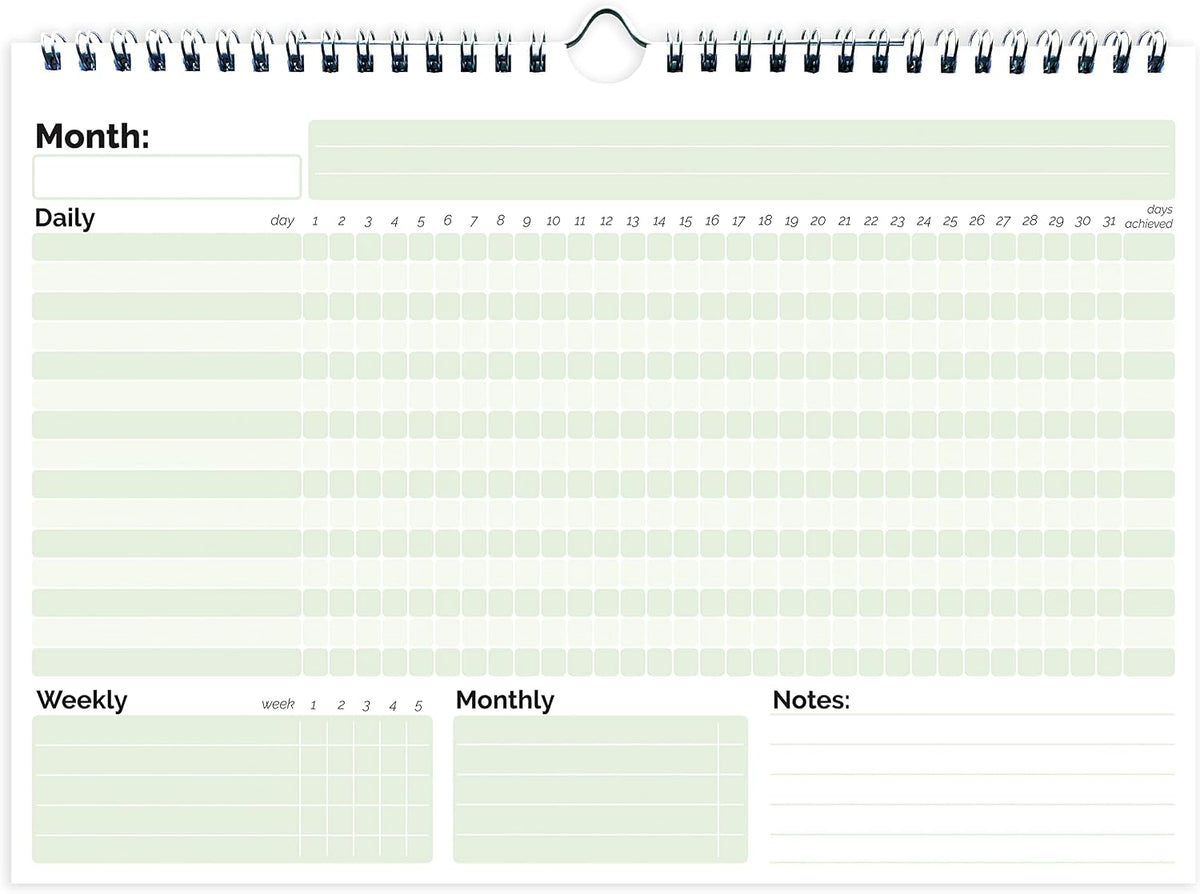 HADIGU Habit Tracker Calendar, (Undated 12 Month) with Spiral Bound and Hanger, A4 size (8.3"x11.7"), Habit Tracker Journal for Daily Weekly and Monthly Habit Tracking.