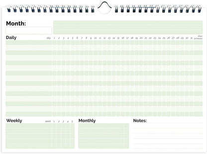 HADIGU Habit Tracker Calendar, (Undated 12 Month) with Spiral Bound and Hanger, A4 size (8.3"x11.7"), Habit Tracker Journal for Daily Weekly and Monthly Habit Tracking.
