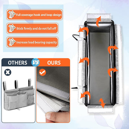 Bedside Caddy, Bedside Storage Bag Hanging Organizer for Bunk Dorm Bed Rail | Bed Caddy with Hooks, Top Bunks and Dorm Essentials for Water, Tissues, Tablets, Books, Phones, Remotes and Other Necessories
