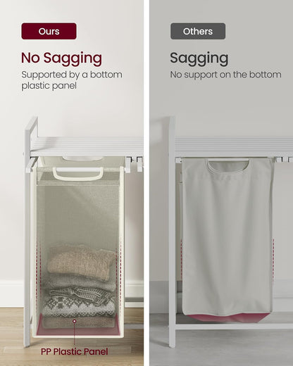 VASAGLE Laundry Hamper, Laundry Basket Sorter with 3 Pull-Out and Removable Bags, Shelf, Metal Frame, 3 x 10.6 Gallons (40 L), 36.4 x 13 x 28.4 Inches, Cappuccino Beige and Natural Beige UBLH301LH01