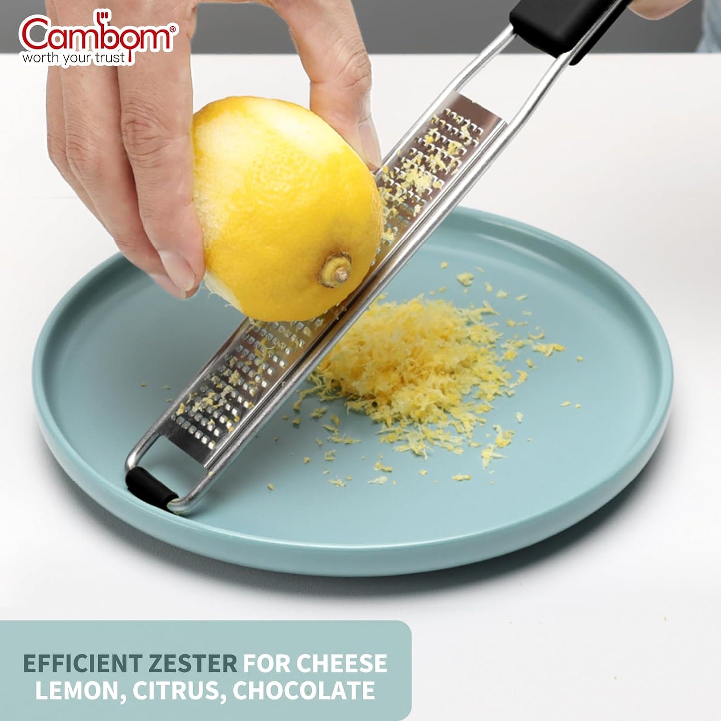 Cambom Lemon Zester Grater Three-piece Suit - Heavy Duty Kitchen Tool for Parmesan Cheese, Ginger, Garlic, Nutmeg, Chocolate, Vegetables，Fruits，Stainless Steel Grater Dishwasher Safe Black | 304 Stainless Steel, Sharp Tool for Parmesan Cheese, Ginger,