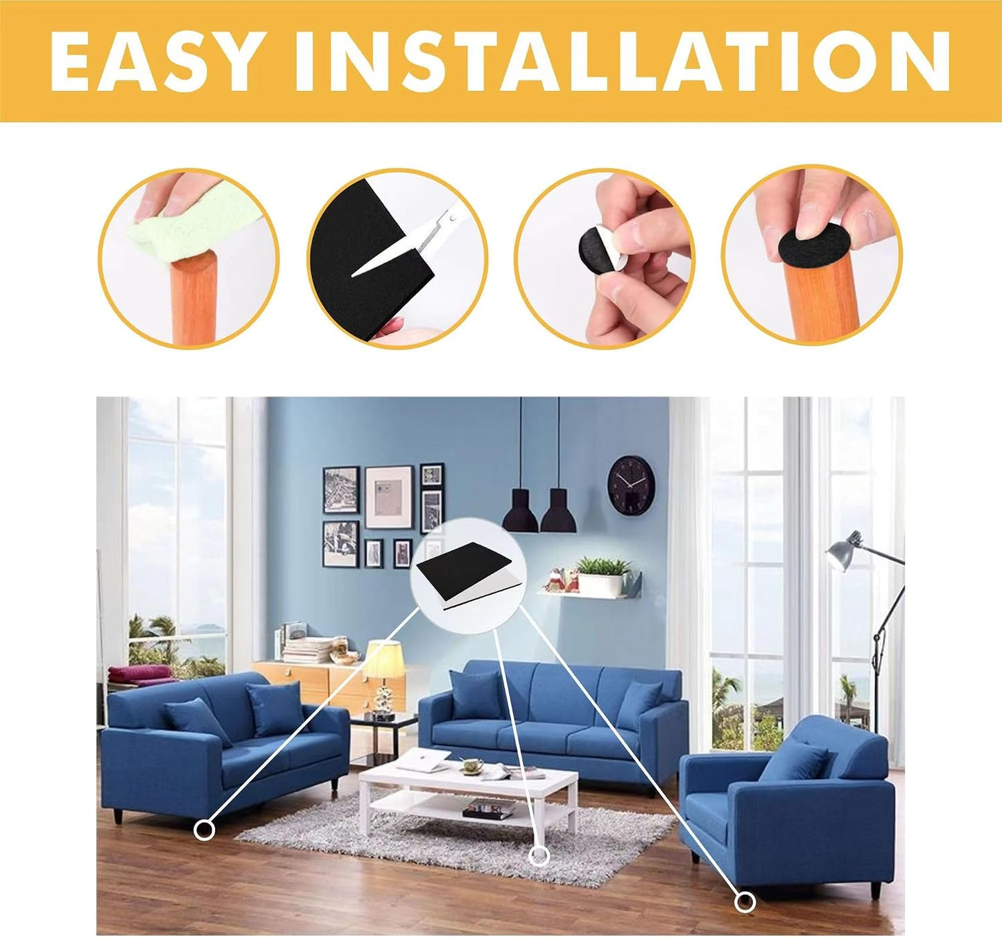 Felt Furniture Pads Self-Adhesive for Hardwood Floors, 8pcs 8" x 6" x 1/5" Cuttable Furniture Pads Square Furniture Movers, Floor Protector Cut into Any Shape, Beige