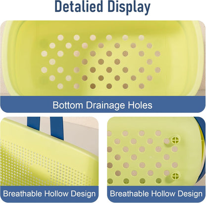 JiatuA Plastic Storage Basket with Handle Portable Shower Caddy Tote Organizer Basket Bin for Bathroom Kitchen Dorm Room Bedroom, Green | Sturdy Drainage Large Capacity Organizer Basket with Silicone Handles for Bathroom Kitchen Bedroom College Dorm