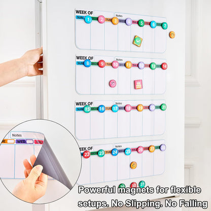 4 pack weekly fridge calendar Magnet rotate by week,reusable rotating Dry Erase calendar Planner magnetic to keep track of work and school schedules,13.9 x 4.9 inch