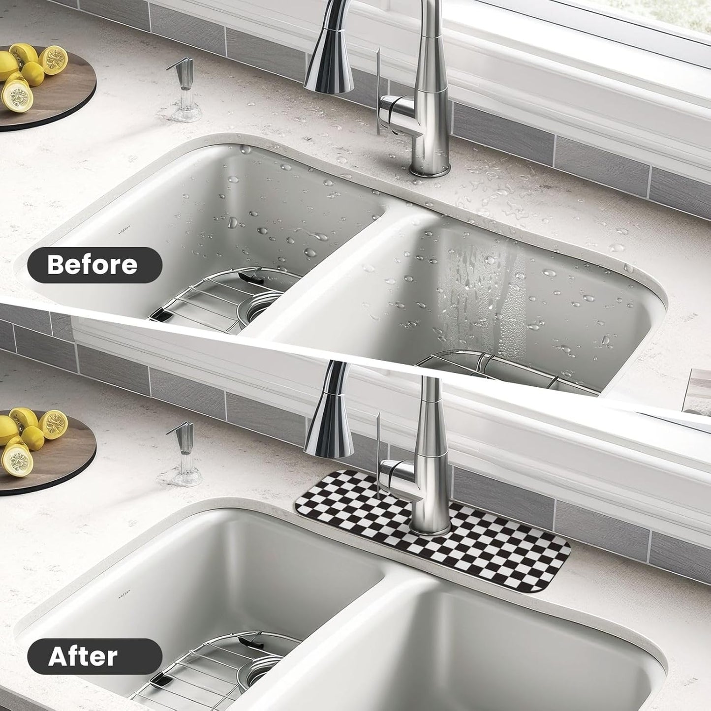 Wildflowers Floral Flower Kitchen Sink Splash Guard Faucet Mat Super Absorbent Fast Drying Mat Sink Gadgets-Fast Drying Pad Sink Mat For Kitchen Bathroom (15" X 5.5" )