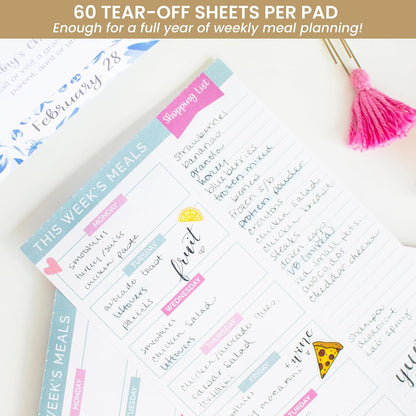 bloom daily planners Weekly Meal Planning Pad - Magnetic Hanging Refrigerator Menu Planner with Tear-Off Sheets & Perforated Grocery Shopping Lists - 6” x 9” (Pink Floral)