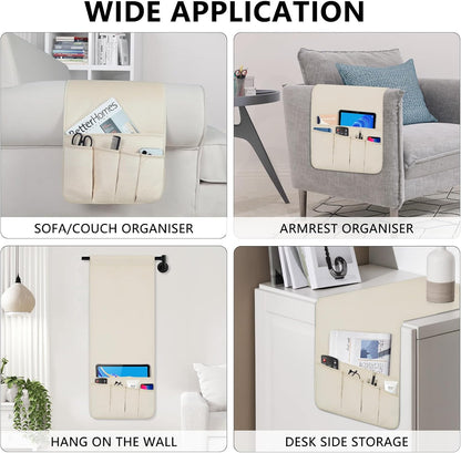 Remote Control Holder for Armchair Caddy, Remote Holder with 5 Pockets | Couch TV Remote Holder with Non-Slip Base, Bedside Caddy Organizer for Key Glasses Phone Magazine (Blue, 35"x12.4")