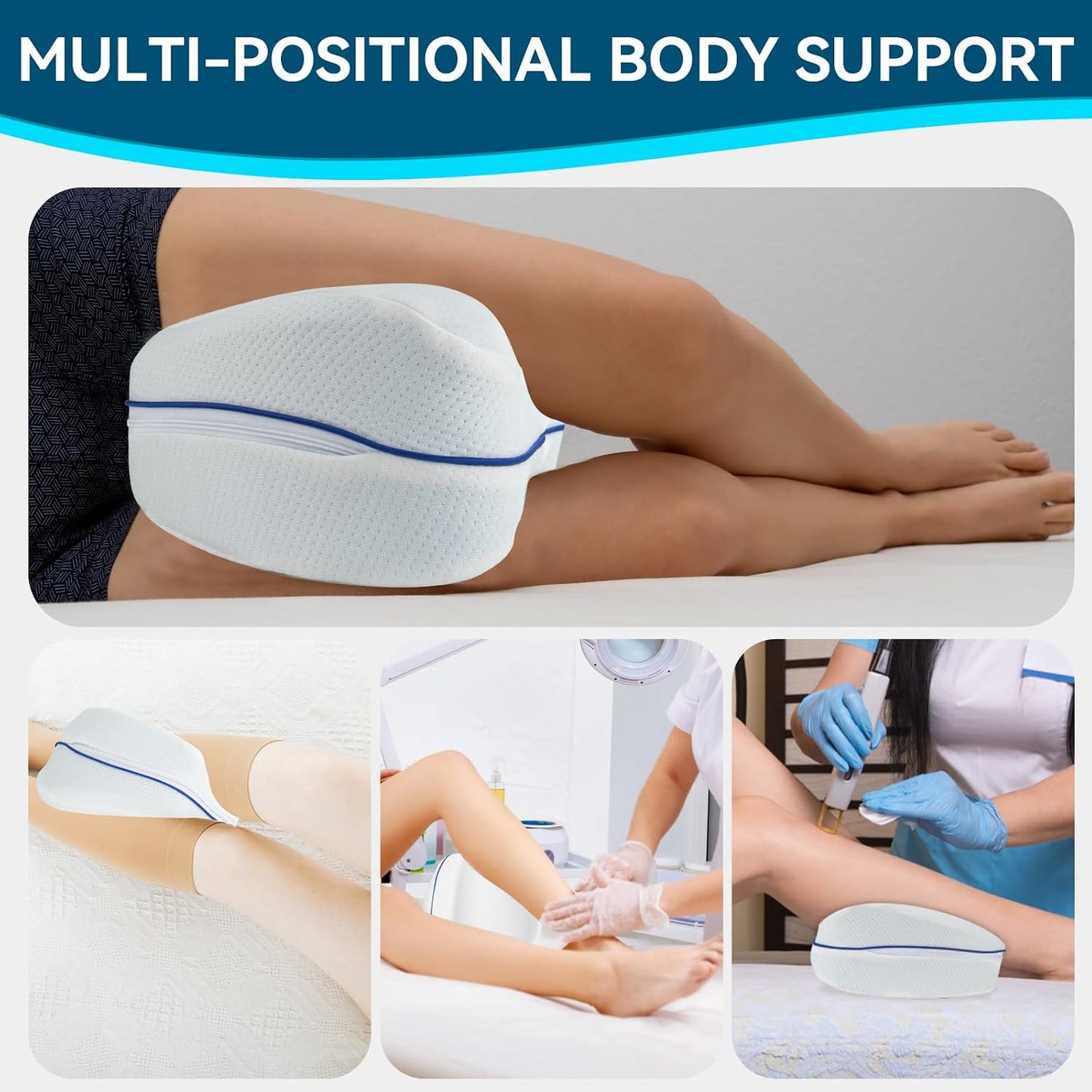 Knee Pillow for Side Sleepers Hip Pain, Leg Pillow for Side Sleeping | Side Sleeper Pillows Memory Foam Back, Sciatica, Knee Pain Relief with Washable Cover, White 1 Pack