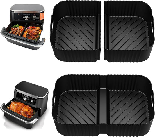 Air Fryer Silicone Liners for Ninja DZ071 7QT DualZone Megazone Air Fryer | 2 Pcs Liners for Dual 3.5QT Baskets and 1 Pcs Liner for 7-QT Megazone Basket, 3 Pcs Air Fryer Accessories