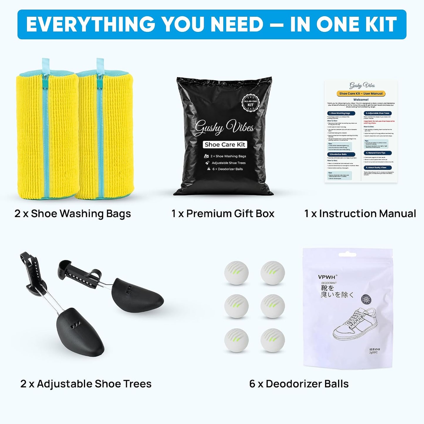 Kalitease Shoe Washing Bag – 2Pcs Reusable Shoe Laundry Bags for Sneakers, 360° Deep Cleaning, Secure Lock Sneaker Washing Machine Bag with 6 Deodorizer Balls & Shoe Trees (white)