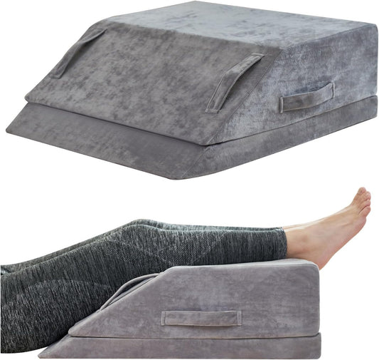 Wedge Pillow for Sleeping, Bed Wedge Pillow for After Surgery 3-Height Memory Foam Leg Elevation Pillow for Swelling Back Pain Relief Sciatica Knee Ankle Pain Bed Support Legs L 24"