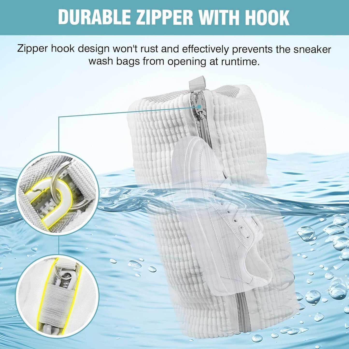 Shoe Washing Machine Bag, Shoe Laundry Bag for Washer and Dryer | 2 Pack Shoe Cleaning Bag for Sneakers & Tennis Shoes, XXL Size, Shoe Protection, Dry Bags, Zipper Hook, Travel & Dorm Storage