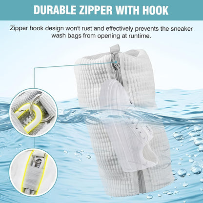 Shoe Washing Machine Bag, Shoe Laundry Bag for Washer and Dryer | 2 Pack Shoe Cleaning Bag for Sneakers & Tennis Shoes, XXL Size, Shoe Protection, Dry Bags, Zipper Hook, Travel & Dorm Storage