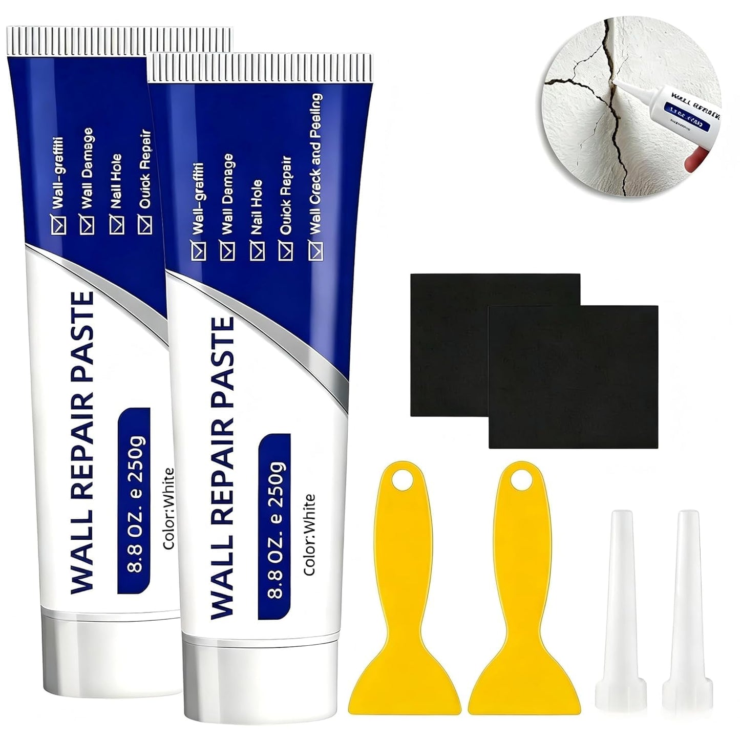 Drywall Repair Kit with Scraper, 2026 Upgrade Wall Repair Paste Tube for Holes & Cracks, Professional Drywall Patch Paste & Wall Repair Ointment for DIY Home Improvement (White) (1)