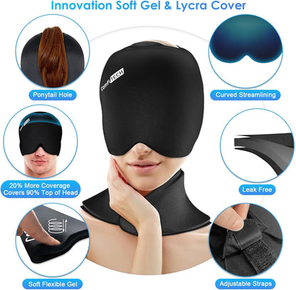 ComfiTECH Cold Cap and Neck Ice Pack Wrap Gel Combo, Care Package for Head and Cervical, Medium | Flexible after Frozen, Cold Cap & Cervical Cold Pack, Relieve Head & Eye, Stiff Neck, Office Tension, Sports Soreness