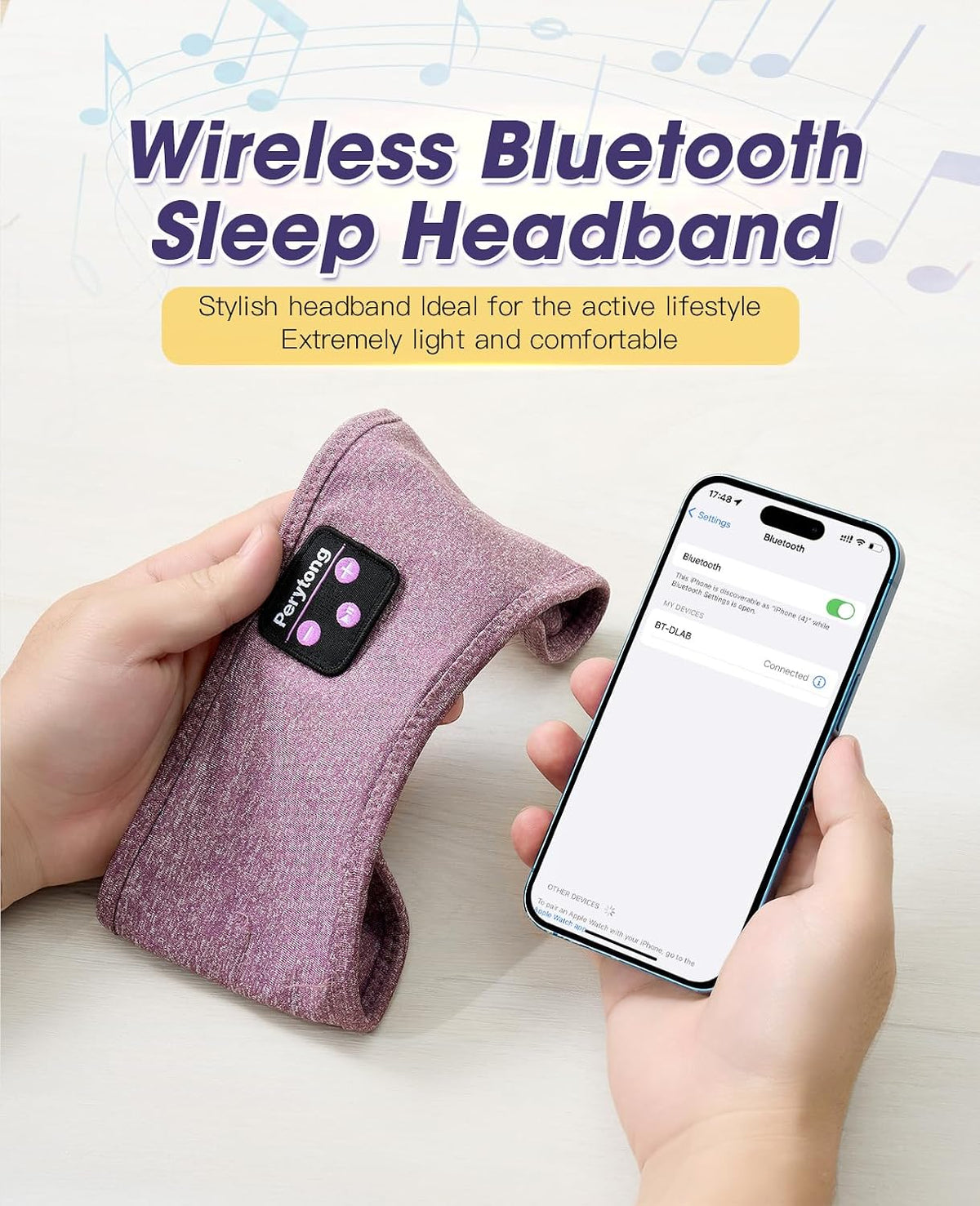 Perytong Sleep Headphones Bluetooth 5.4, Sleep Headphones for Side Sleepers with Ultra-Thin HD Stereo Speakers, Wireless & Sweat Resistant Sport Earphones for Workout Yoga Travel