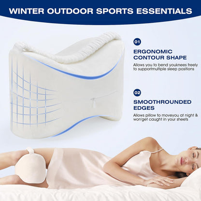 Knee Leg Pillow for Side Sleepers Leg Pillow for Side Sleeping with Strap-100% Memory Foam Wedge Contour Spacer Cushion for Back,Hip Knee Pregnancy Sciatica Pain Relief Free Sleep Mask Ear Plugs Grey