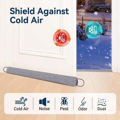 Door Draft Stopper, Heavy Duty Under Door Draft Blocker, Grey | 36’’ Weighted Door Seal, Gap Filler, Door Bottom, For Noise Light Cold Air, with Adhesive Strips, Bedroom Office Kitchen Home