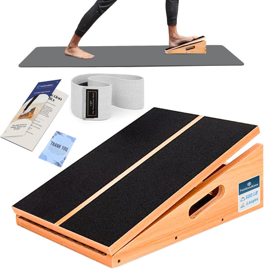 Wooden Slant Board for Calf Stretching with 5 Adjustable Angles, 500 lbs Capacity – Stable Non-Slip Calf Stretcher Incline Board – Calf Stretch Board for Mobility, Knee Pain Relief, Squats & Poster