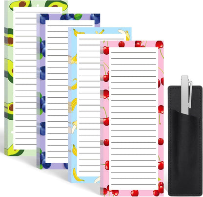 Thboxes 4 Pack Magnetic Note Pad for Fridge with Pen Holder, Totally 200 Sheets Grocery List Magnet Pad for Refrigerator Magnetic Shopping List Pad（Fruit Design） | Full-Back Magnet, 80Gsm FSC-certified Paper, School Office Home Supplies Grocery List