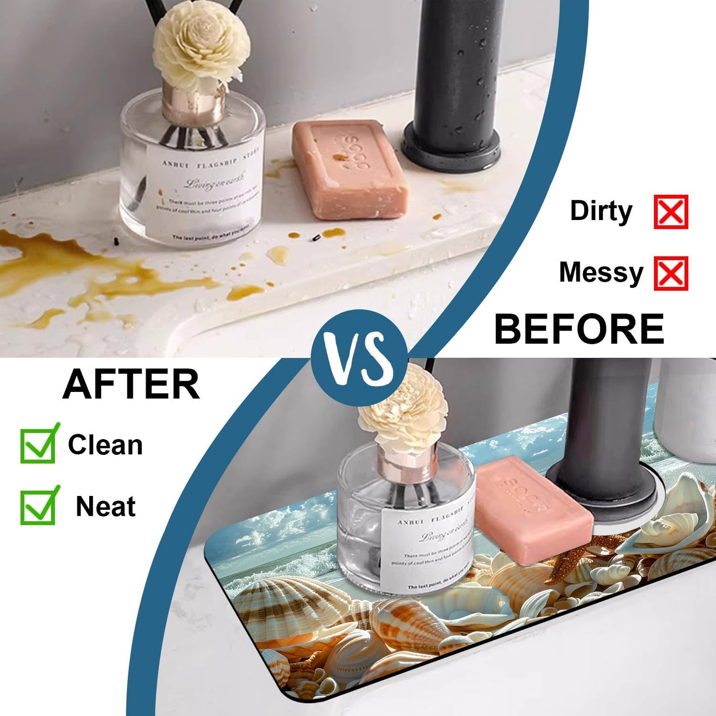 Faucet Mat for Kitchen Sink Absorbent Splash Guard Bathroom 23.5"X5.5"