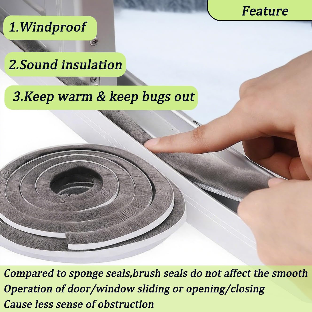 ZOMPAGO White Window Weather Sealing Tape 2.4in x 33FT, Cloth Draft Stopper for Sliding Door & Gap Filler, Strong Adhesive Window Seal Tape Air Conditioner Door Weather Stripping Insulation