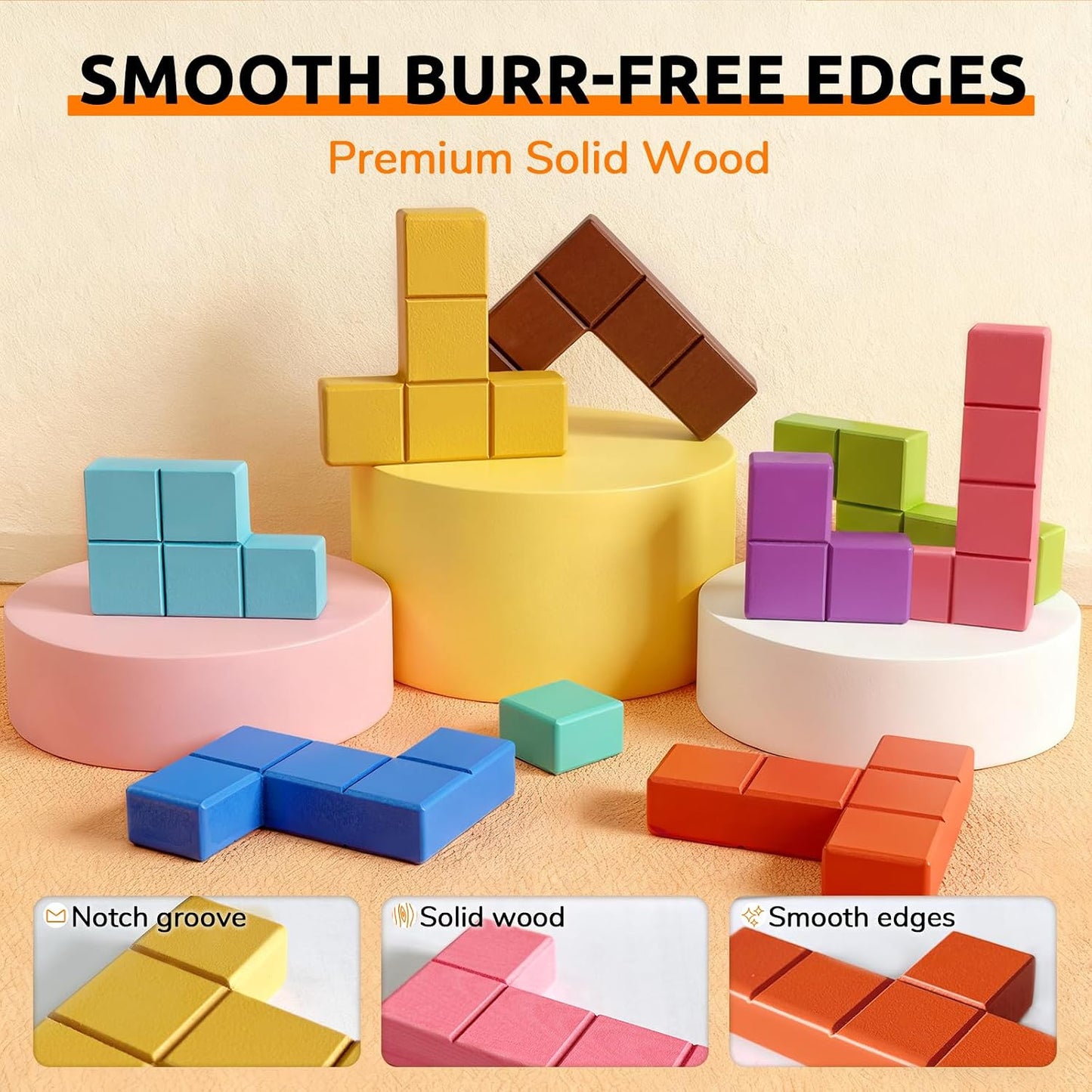 Wooden Tile Matching Game for Seniors with Dementia, 40 Patterns | 13 Easy-Grip Pieces with Sanded Edges, 20 Double-Sided Cards, 3 Difficulty Levels, 8.27 x 8.27 in Board, Divided Storage Bag