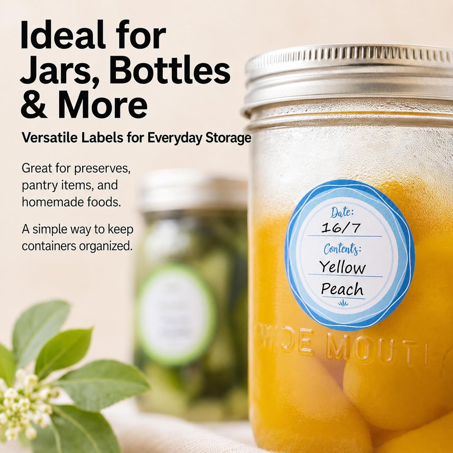 2" Mason Jar Canning Labels, 9 Colors, Microwave/Freezer Safe, 90 | Waterproof, removable stickers for glass or plastic. Easy to write on and removes with zero sticky residue.