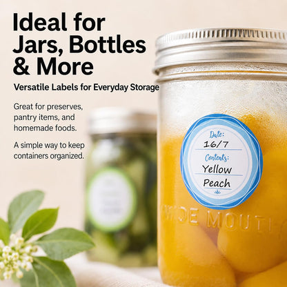 2" Mason Jar Canning Labels, 9 Colors, Microwave/Freezer Safe, 90 | Waterproof, removable stickers for glass or plastic. Easy to write on and removes with zero sticky residue.