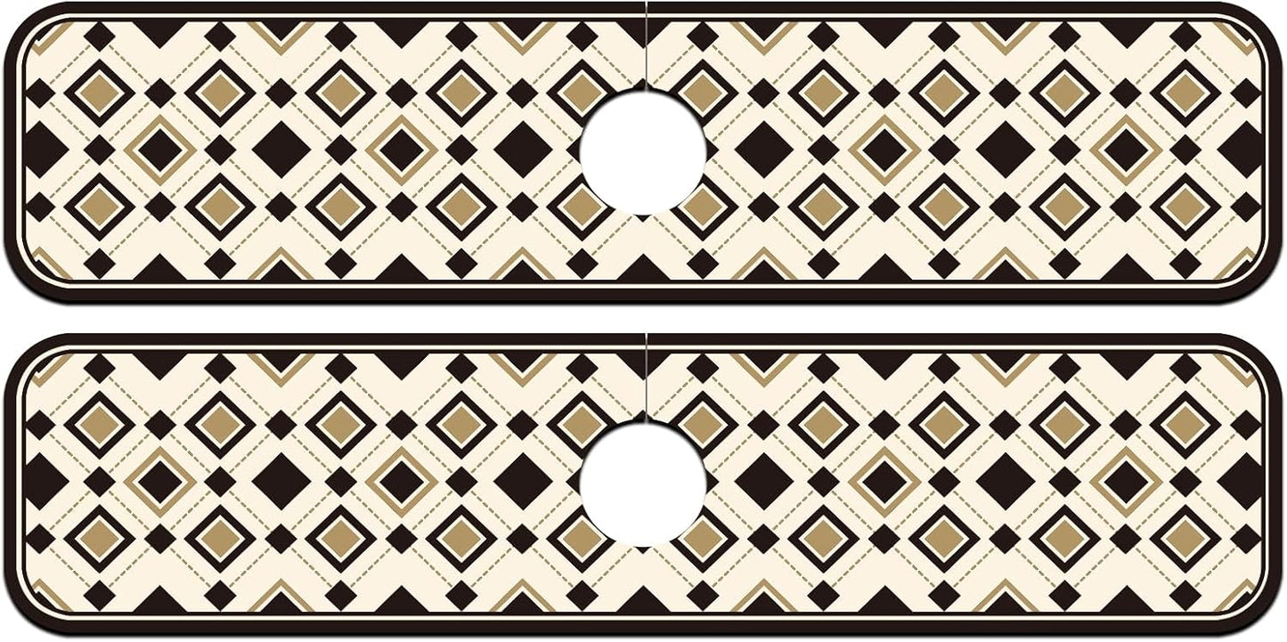 2 Pcs Kitchen Sink Splash Guard Faucet Mat Wood Grain Pattern Faucet Mat for Sinks Natural Wood Color Absorbing Drying Mats for Kitchen Bathroom, 23.6x5.5inch