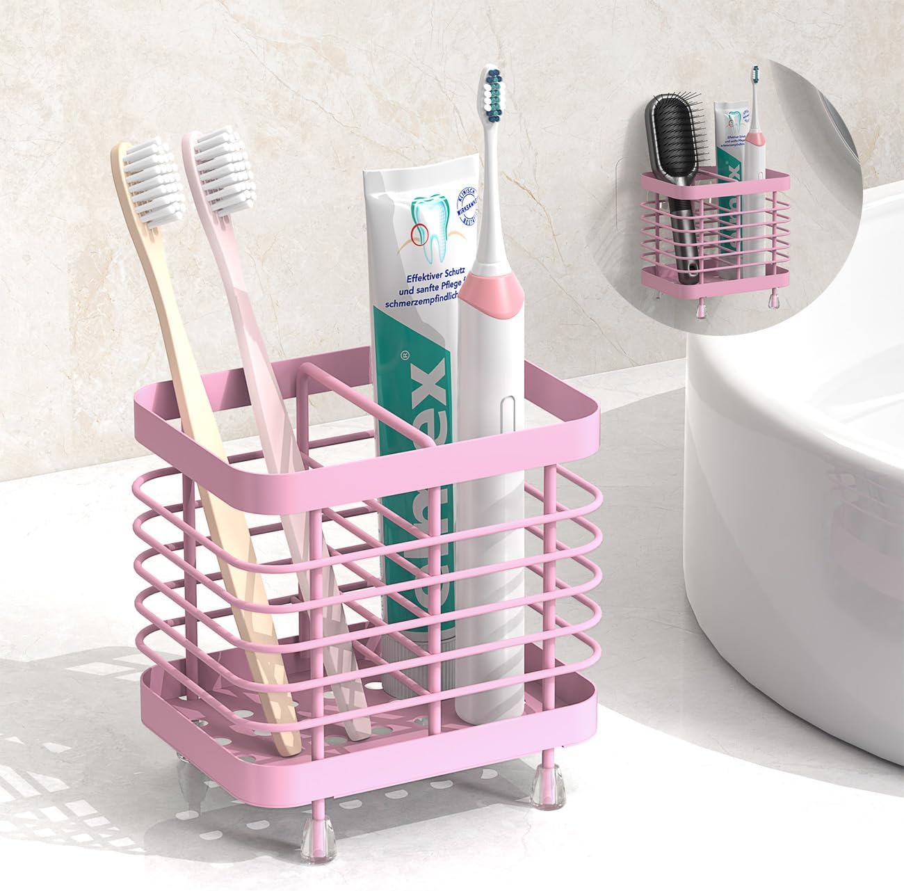 Luxspire Toothbrush Holders for Bathroom, Stainless Steel, 6 Slots, Black | Toothbrush Holders With Drainage, For Bathroom Countertop & Kitchen Sink, Bathroom Accessories