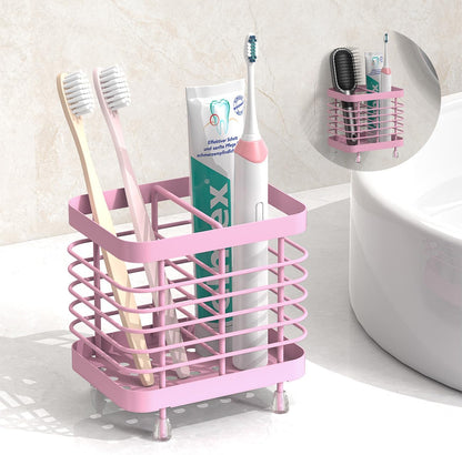 Luxspire Toothbrush Holders for Bathroom, Stainless Steel, 6 Slots, Black | Toothbrush Holders With Drainage, For Bathroom Countertop & Kitchen Sink, Bathroom Accessories