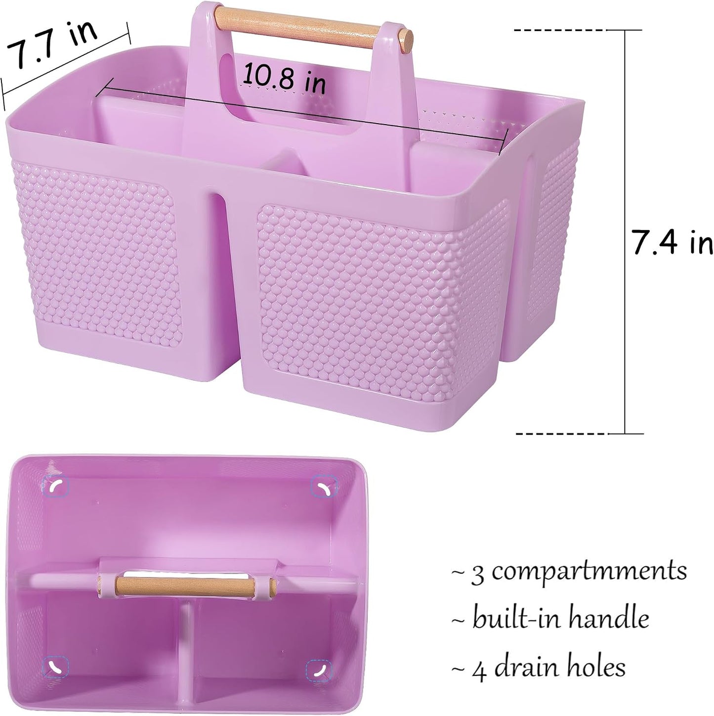 rejomiik Plastic Shower Caddy, Portable Shower Basket with Handle, Cream | Cleaning Caddy Organizer for Bathroom, College Dorm Room Essentials, Storage Tote