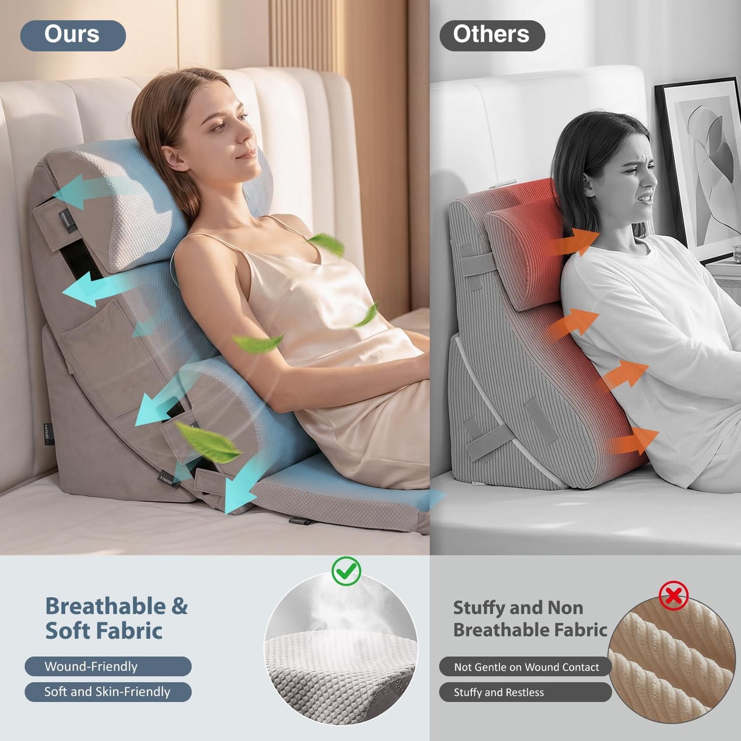 FifthQuarter 9PCS Orthopedic Wedge Pillow Set for After Surgery | Adjustable Upright Back Support, 40D Memory Foam and 25D High Density Foam, Elevates Body, Post Surgery Recovery Bed Sleeping