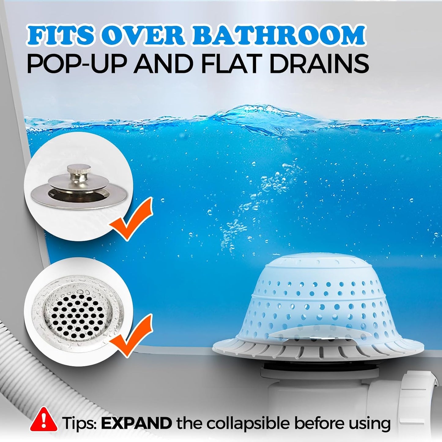 Shower Drain Hair Catcher Bathtub Drain Strainer Sink Drain Protector | Collapsible Pop-Up Drain Hair Catcher, Traps Hair & Prevents Clogs, Easy to Clean, Bathroom Fixture Accessories, Gray