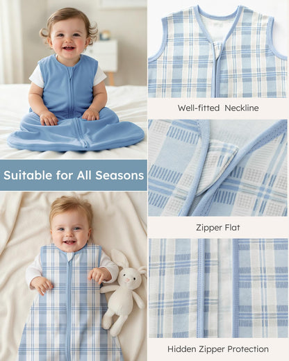 Yoofoss Baby Sleep Sack 0-6 Months Wearable Blanket for Babies 100% Organic Cotton 2-Way Zipper TOG 0.5 Toddler Sleeping Sack 3 Pack, Sleep Sacks