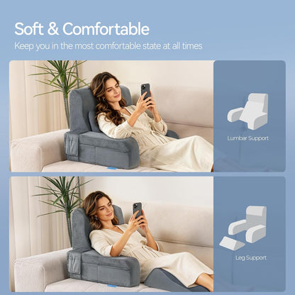 Kayfia Reading Pillow, Gel Memory Foam Back Rest Pillow, 19", Gray